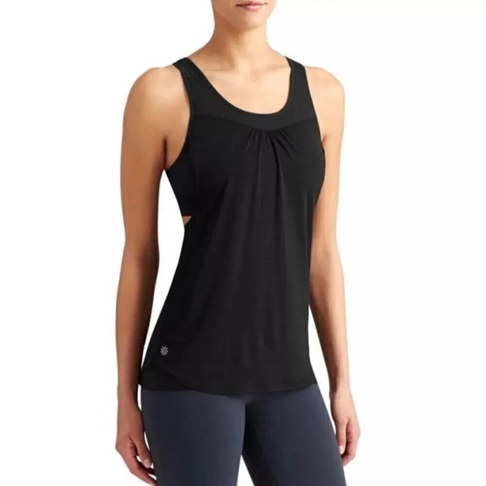 Athleta Tank Top XS Black Gel Mesh Supercharged 2-In-1 Built-In Bra